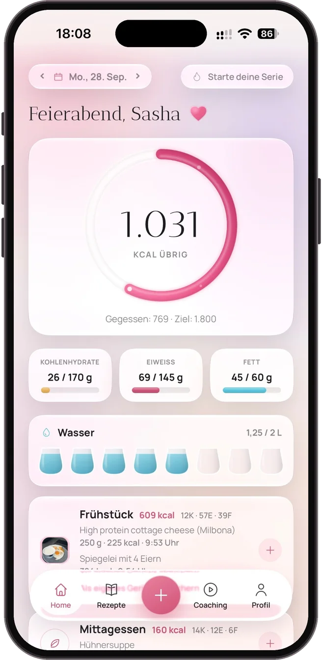 Die IriFit-App auf dem iPhone: Kalorienring, Makros, Wasser und Mahlzeiten des Tages